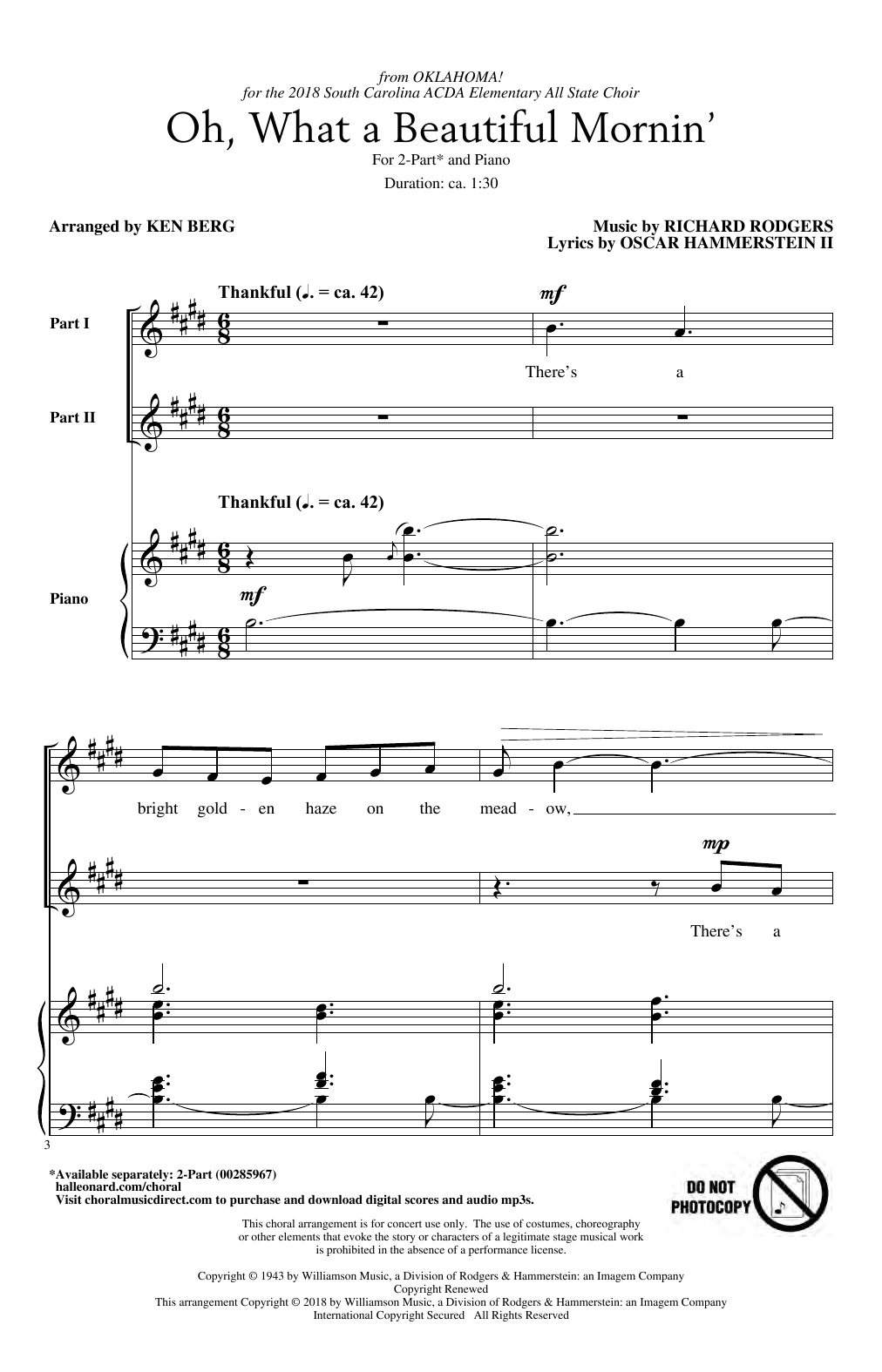 Produktbild zu: Oh, What A Beautiful Mornin' (from Oklahoma!) (arr. Ken Berg)