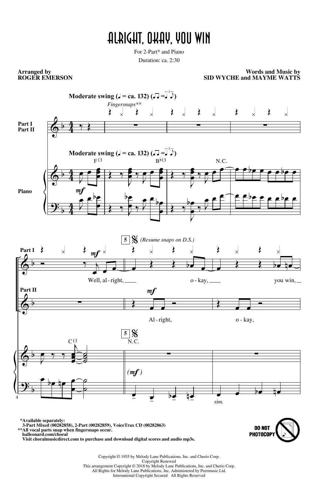 Product picture to: Alright, Okay, You Win (arr. Roger Emerson)