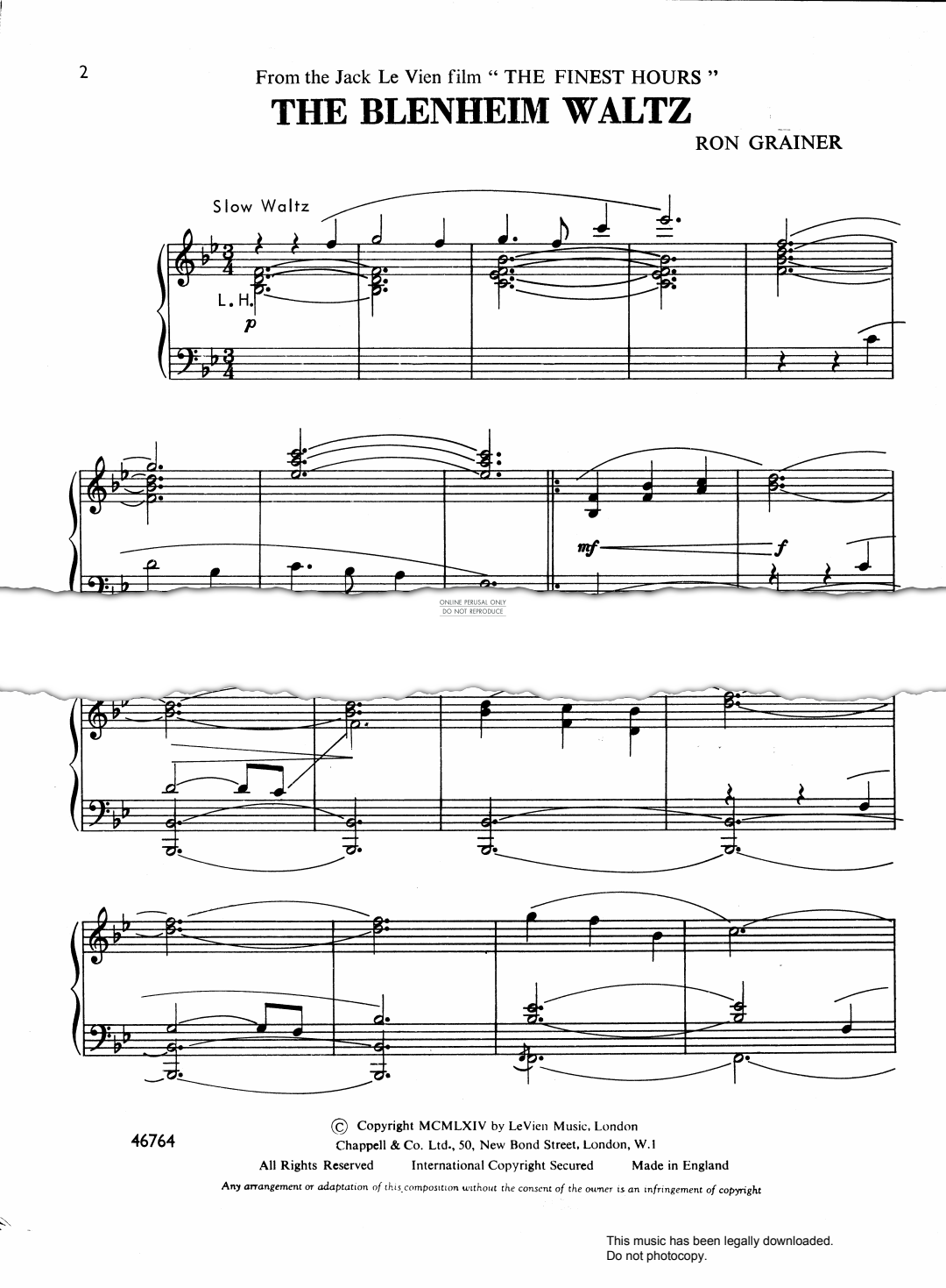 Produktgalerie: Seite 1 von 1 The Blenheim Waltz, Ron Grainer, Klavier