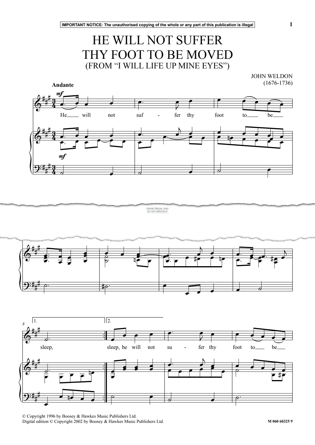 Produktgalerie: Seite 1 von 1 He Will Not Suffer Thy Foot To Be Moved (from 'I Will Life Up Mine Eyes'), John Weldon, Gesang, Klavier