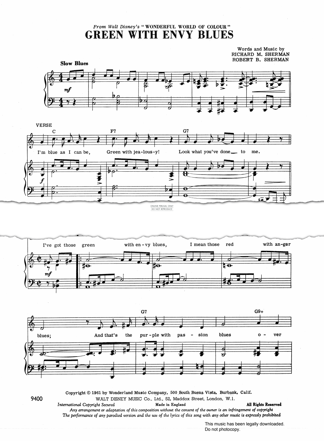 Product gallery: Page 1 of 1 Green With Envy Blues (from 'Wonderful World Of Colour'), Richard M. Sherman