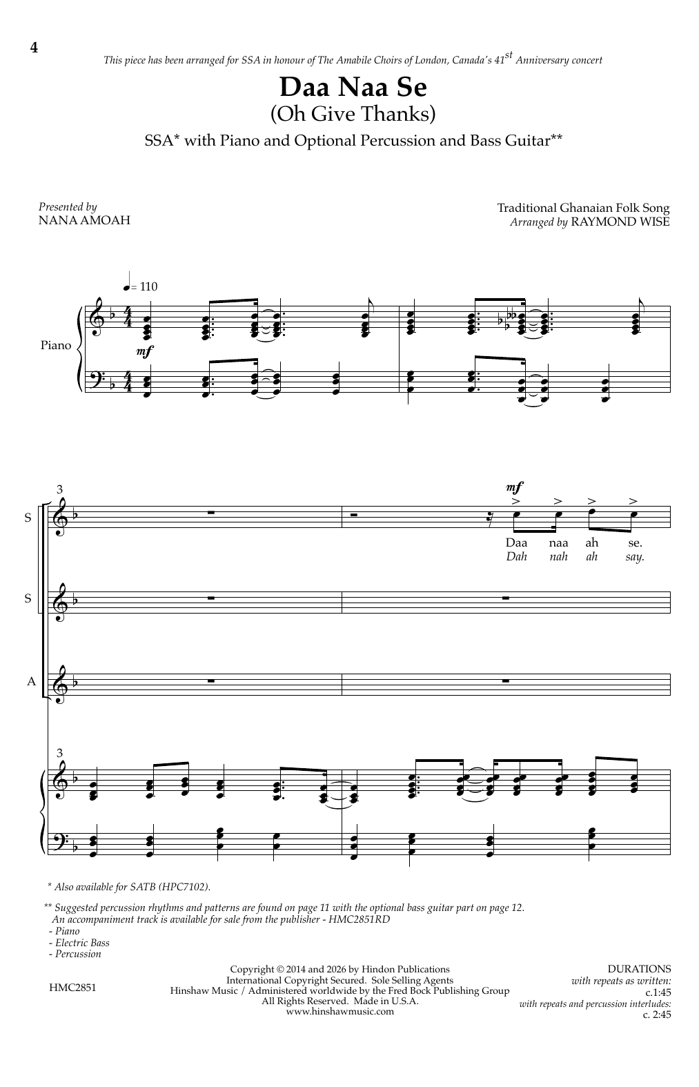 Produktgalerie: Seite 1 von 1 Daa Naa Se, Raymond Wise, Chor