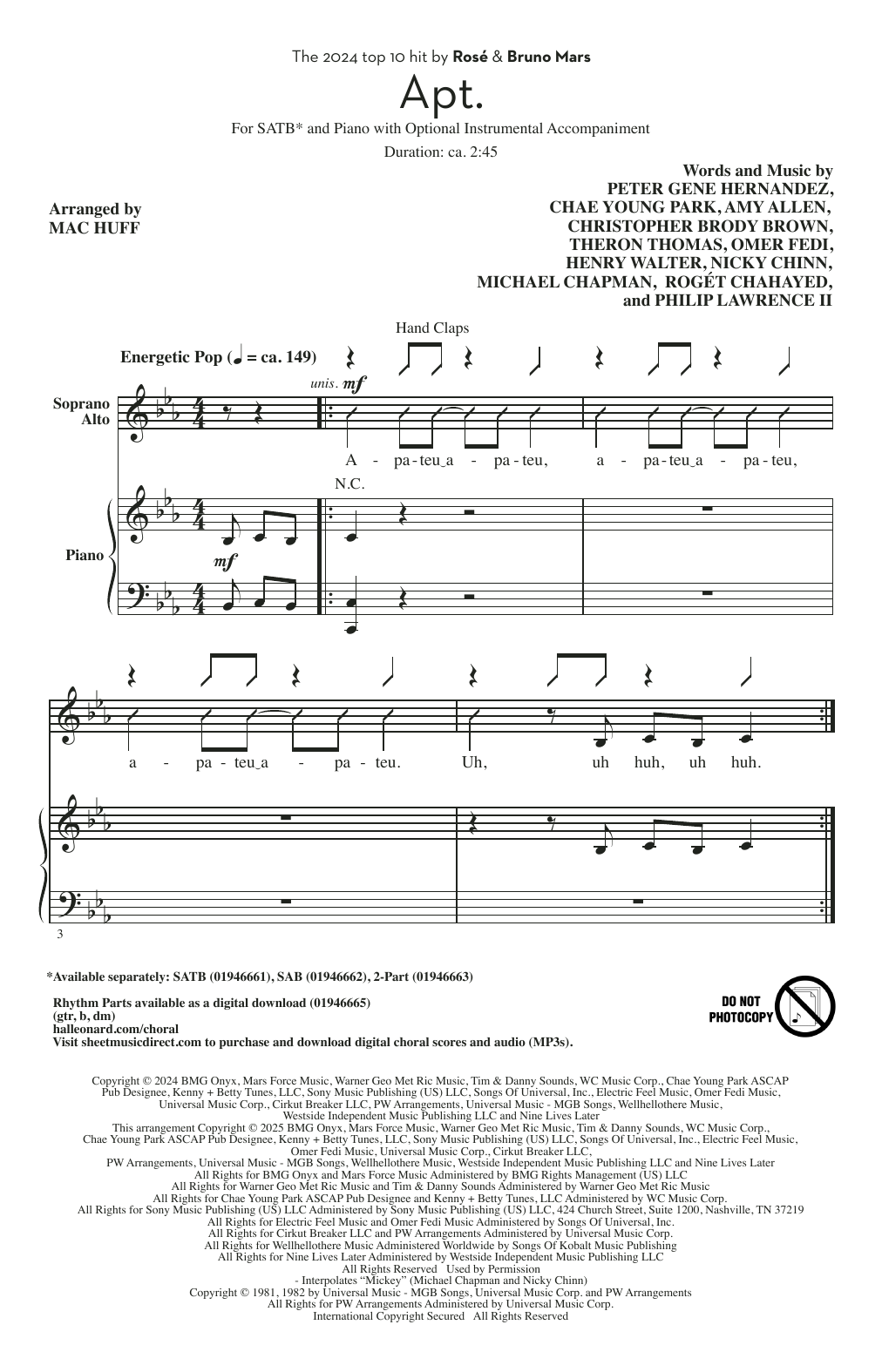 Produktgalerie: Seite 1 von 1 APT. (arr. Mac Huff), ROSÉ & Bruno Mars, Chor