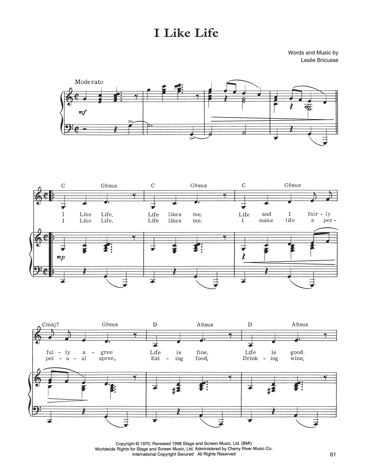 Product gallery: Page 1 of 1 I Like Life, Leslie Bricusse