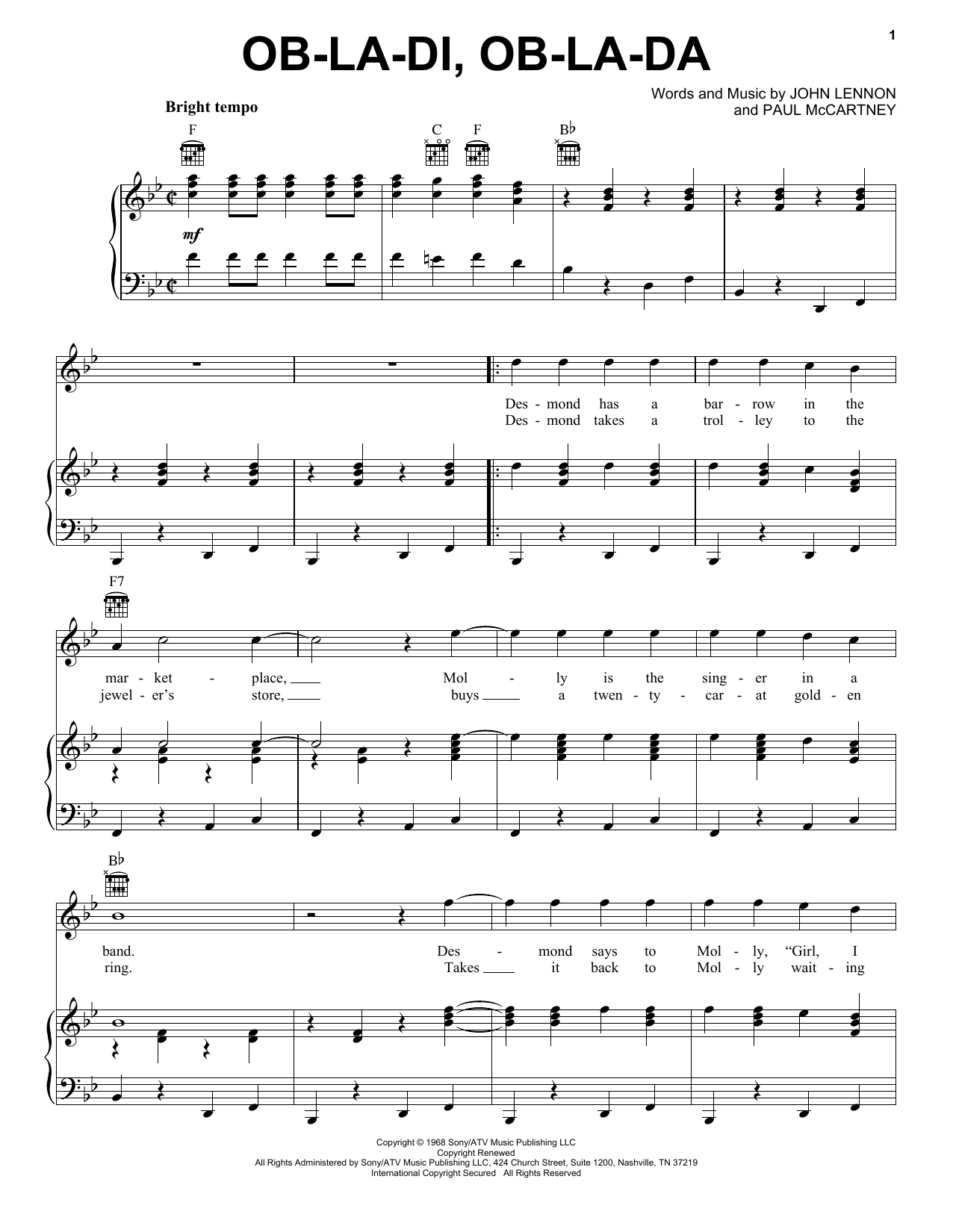 Produktgalerie: Seite 1 von 1 Ob-La-Di, Ob-La-Da, The Beatles, Gesang, Gitarre, Klavier