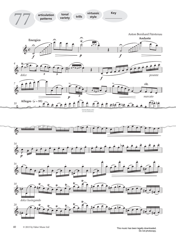 Product gallery: Page 1 of 1 Study No.77 'Energico' (from 'More Graded Studies For Flute Book Two'), Anton Bernhard Fürstenau