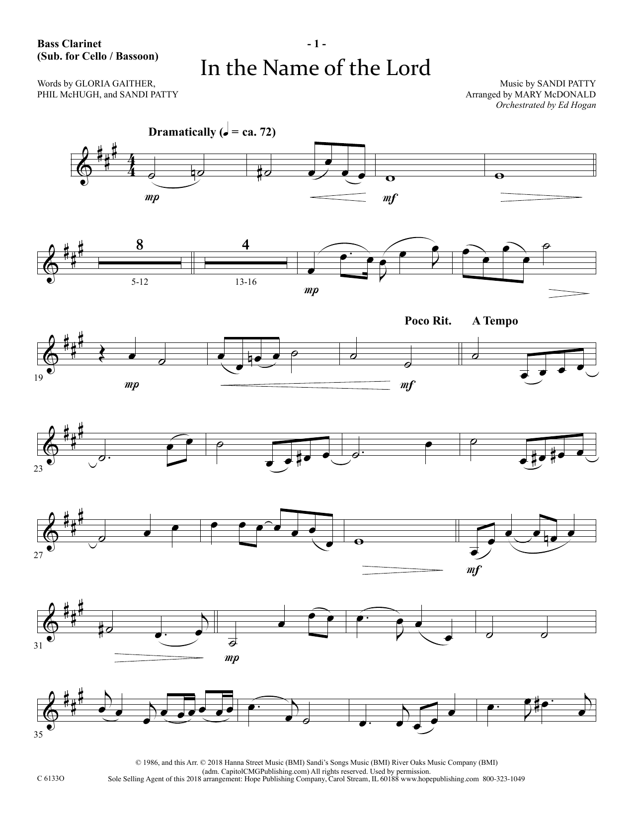 Product picture to: In The Name Of The Lord - Bass Clarinet (sub. Cello/Bsn)