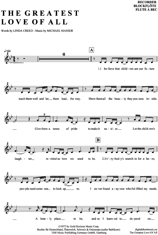 Product gallery: Page 1 of 4 The Greatest Love Of All , Houston, Whitney, (recorder)