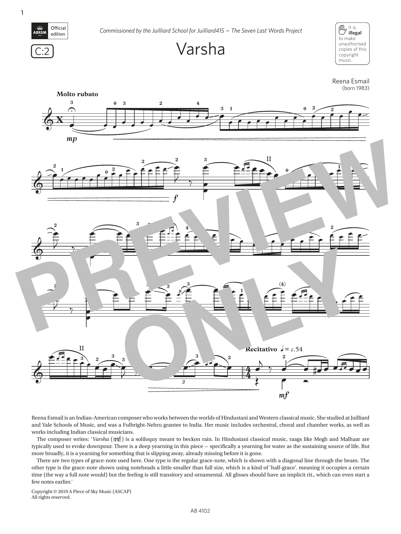 Product gallery: Page 1 of 1 Varsha (Grade 8, C2, from the ABRSM Violin Syllabus from 2024), Reena Esmail