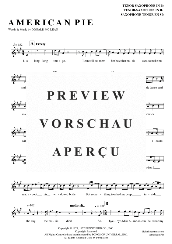 Product gallery: Page 2 of 8 American Pie , Mc Lean, Don, Tenor Saxophone