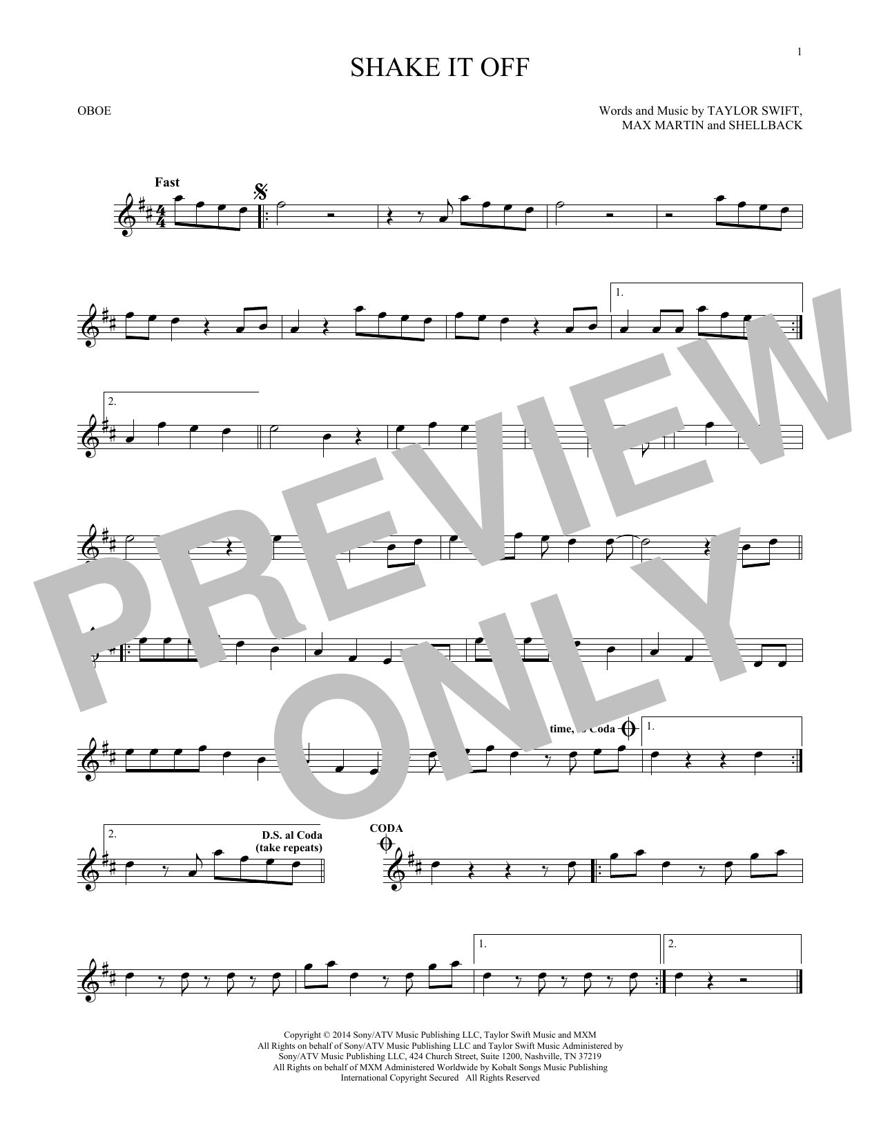 Produktgalerie: Seite 1 von 1 Shake It Off, Taylor Swift, Oboe