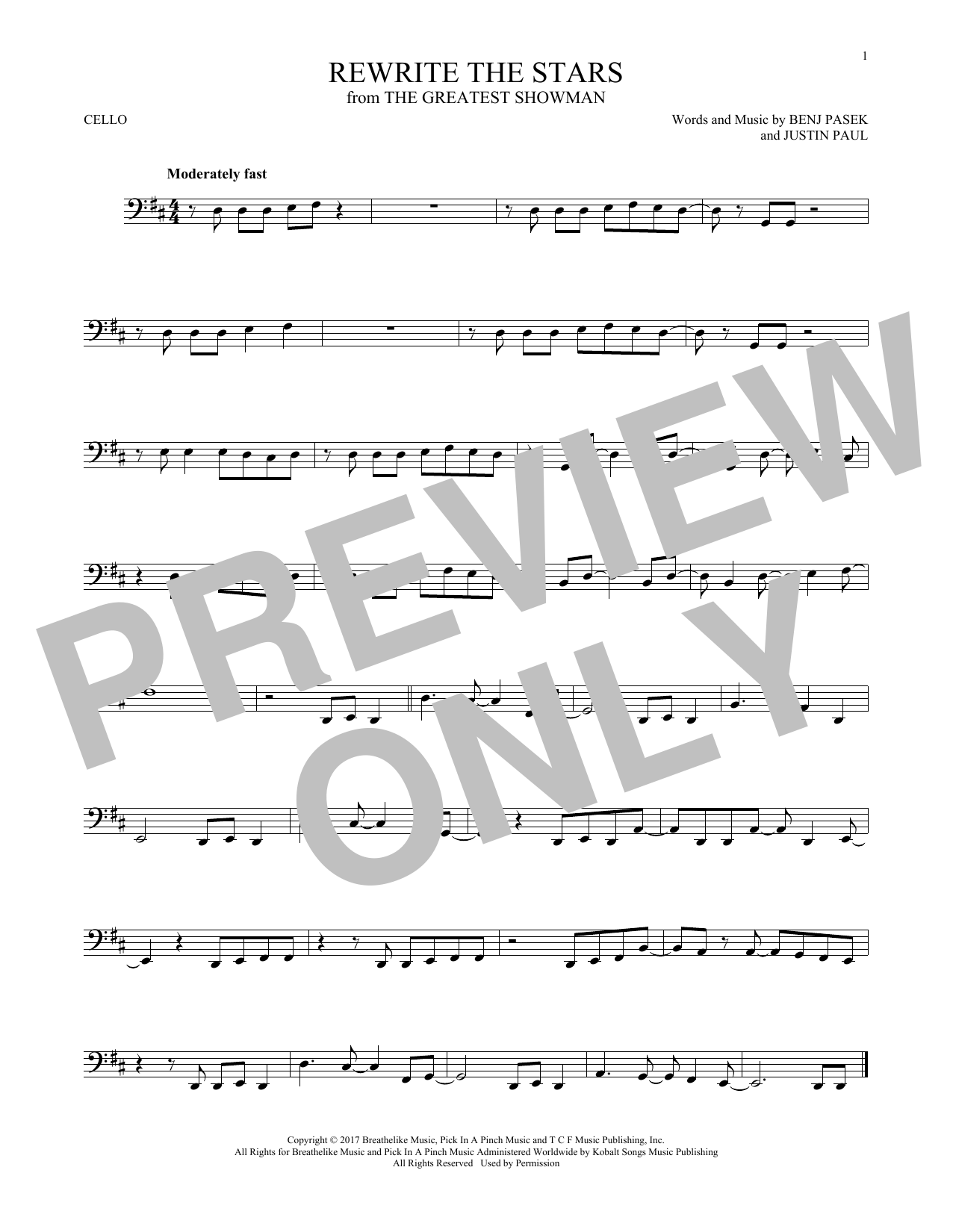 Produktgalerie: Seite 1 von 1 Rewrite The Stars (from The Greatest Showman), Pasek & Paul, Violoncello