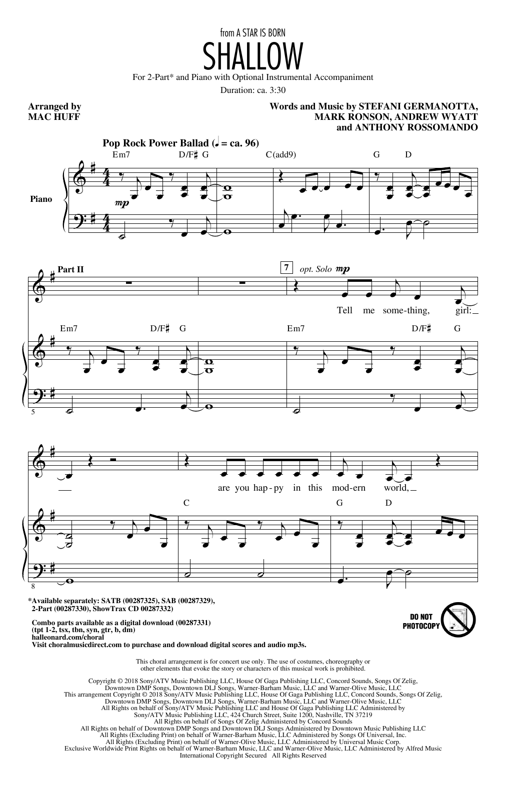Product gallery: Page 1 of 1 Shallow (from A Star Is Born) (arr. Mac Huff), Lady Gaga & Bradley Cooper