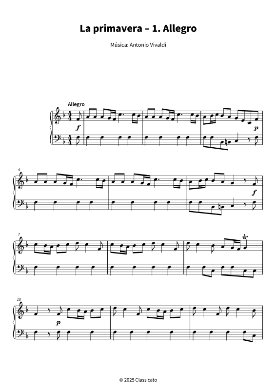 Produktgalerie: Seite 1 von 5 La primavera - 1. Allegro - versión simplificada, , Klavier Solo