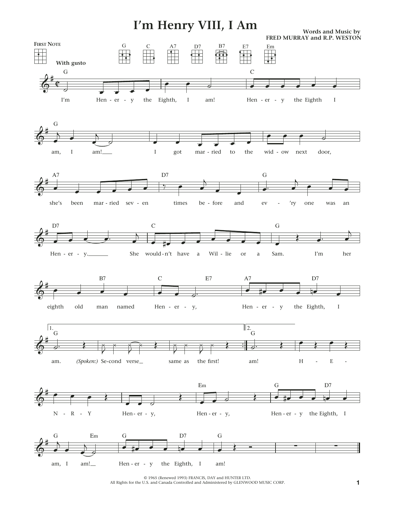 Product gallery: Page 1 of 1 I'm Henry VIII, I Am (from The Daily Ukulele) (arr. Liz and Jim Beloff), Herman's Hermits