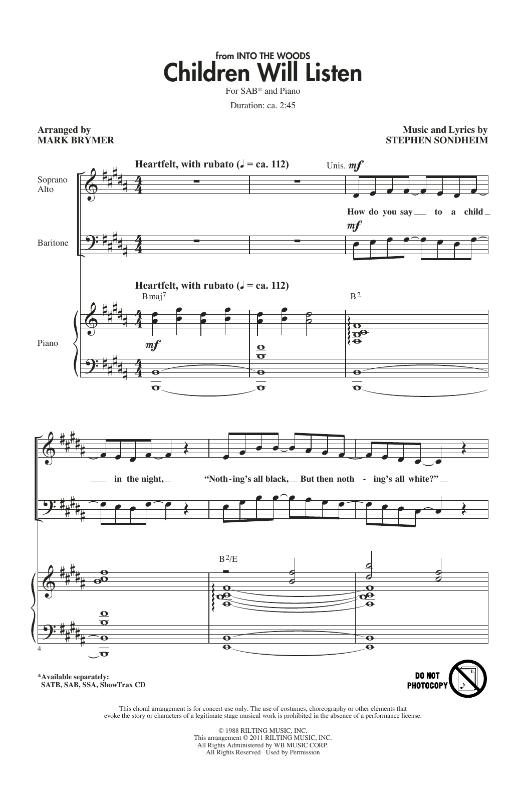 Produktbild zu: Children Will Listen (from Into The Woods) (arr. Mark Brymer)
