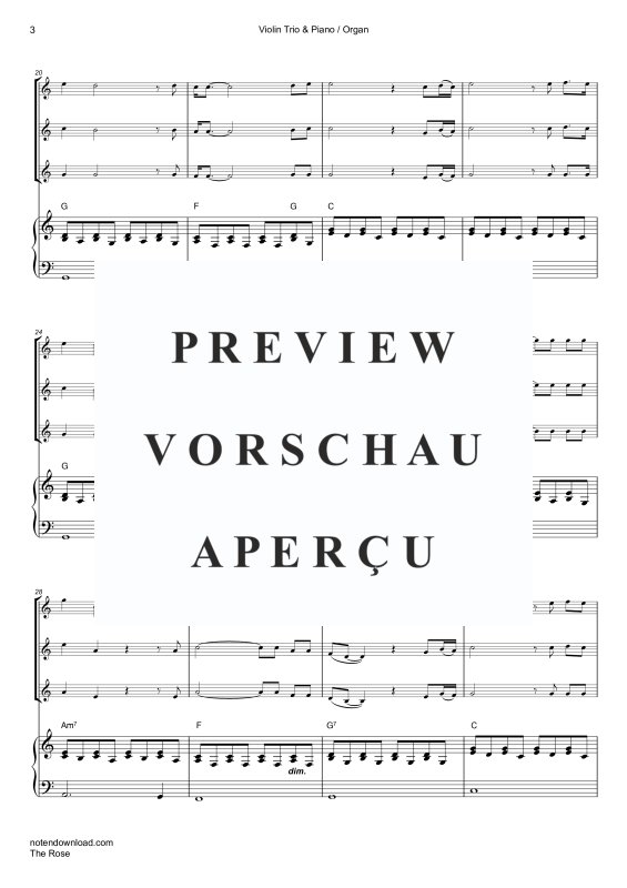 Product gallery: Page 6 of 11 The Rose, Midler, Bette, Trio For 3 Violins V V V/Viola and Piano/Organ, Cello (Optional) - Single Version