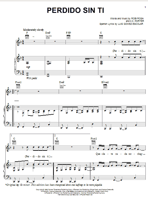 Produktgalerie: Seite 1 von 1 Perdido Sin Ti, Ricky Martin, Gesang, Gitarre, Klavier