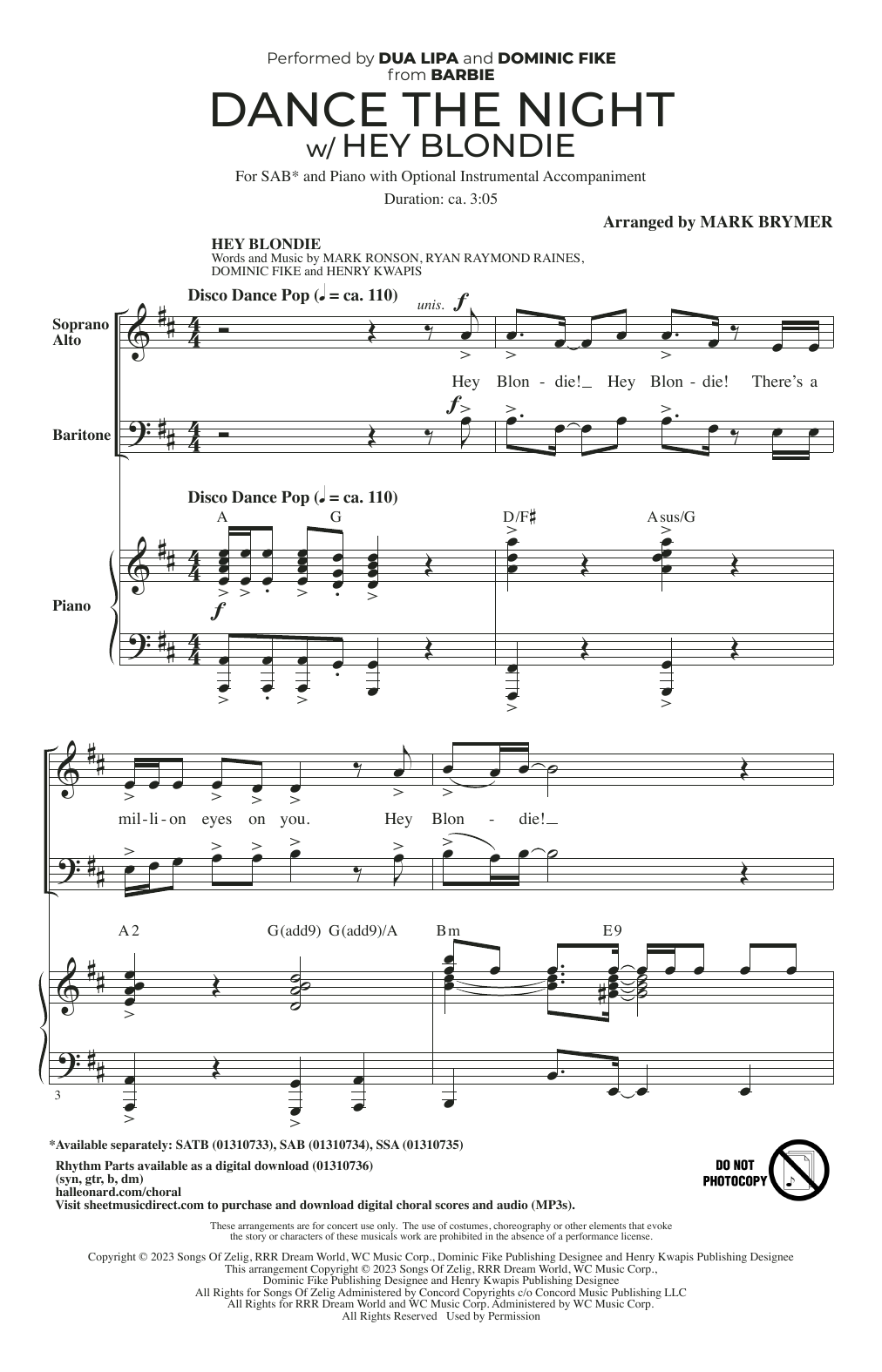 Produktbild zu: Dance The Night (with "Hey Blondie") (from Barbie) (arr. Mark Brymer)