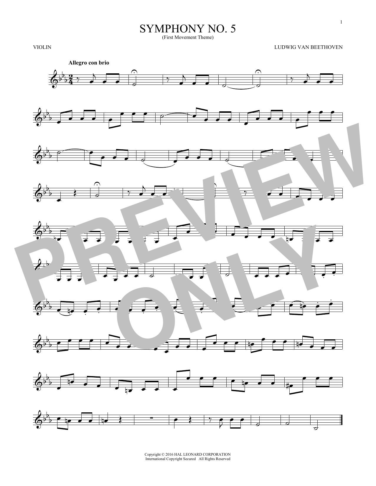 Product gallery: Page 1 of 1 Symphony No. 5 In C Minor, First Movement Excerpt, Ludwig Van Beethoven