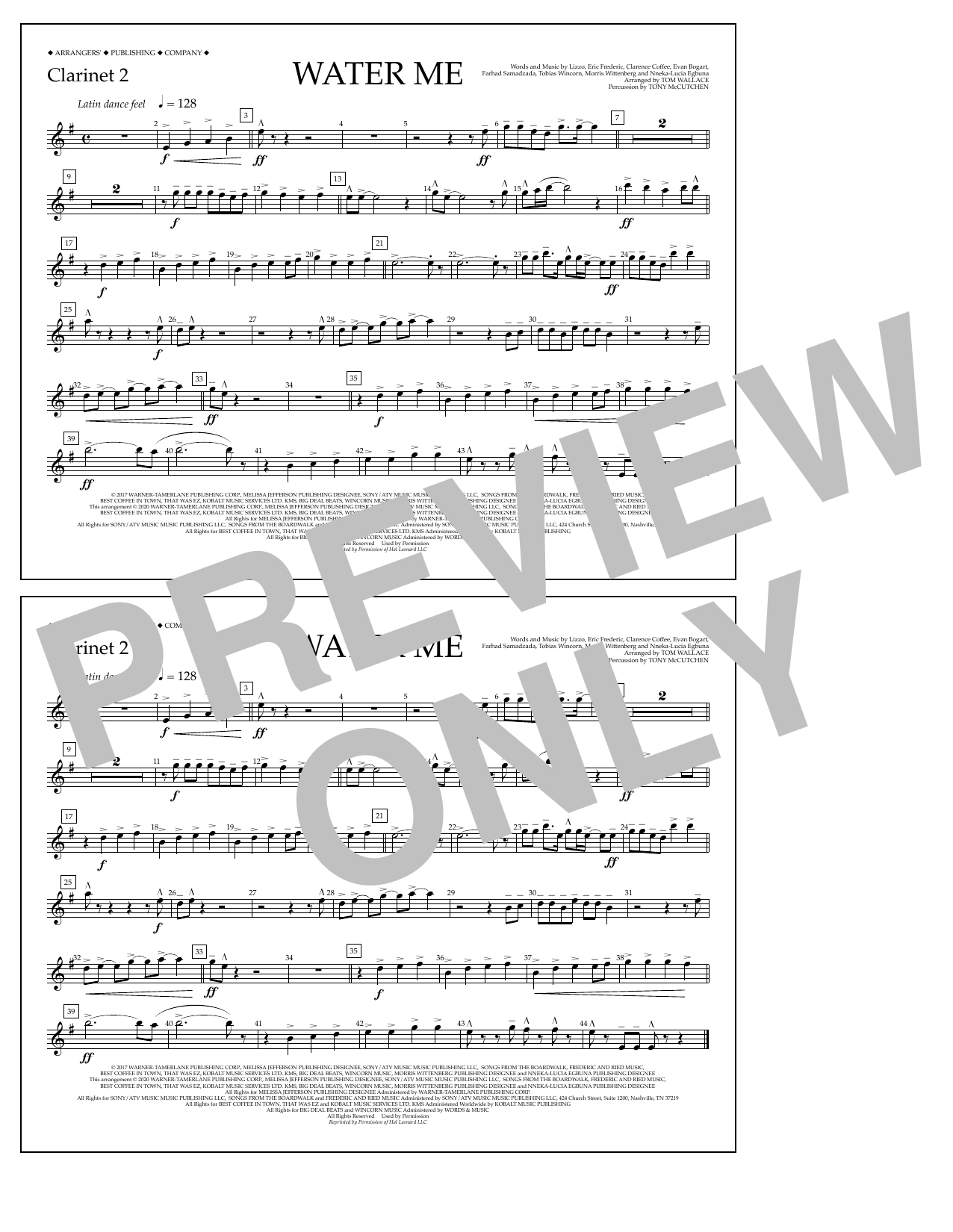 Product picture to: Water Me (arr. Tom Wallace) - Clarinet 2