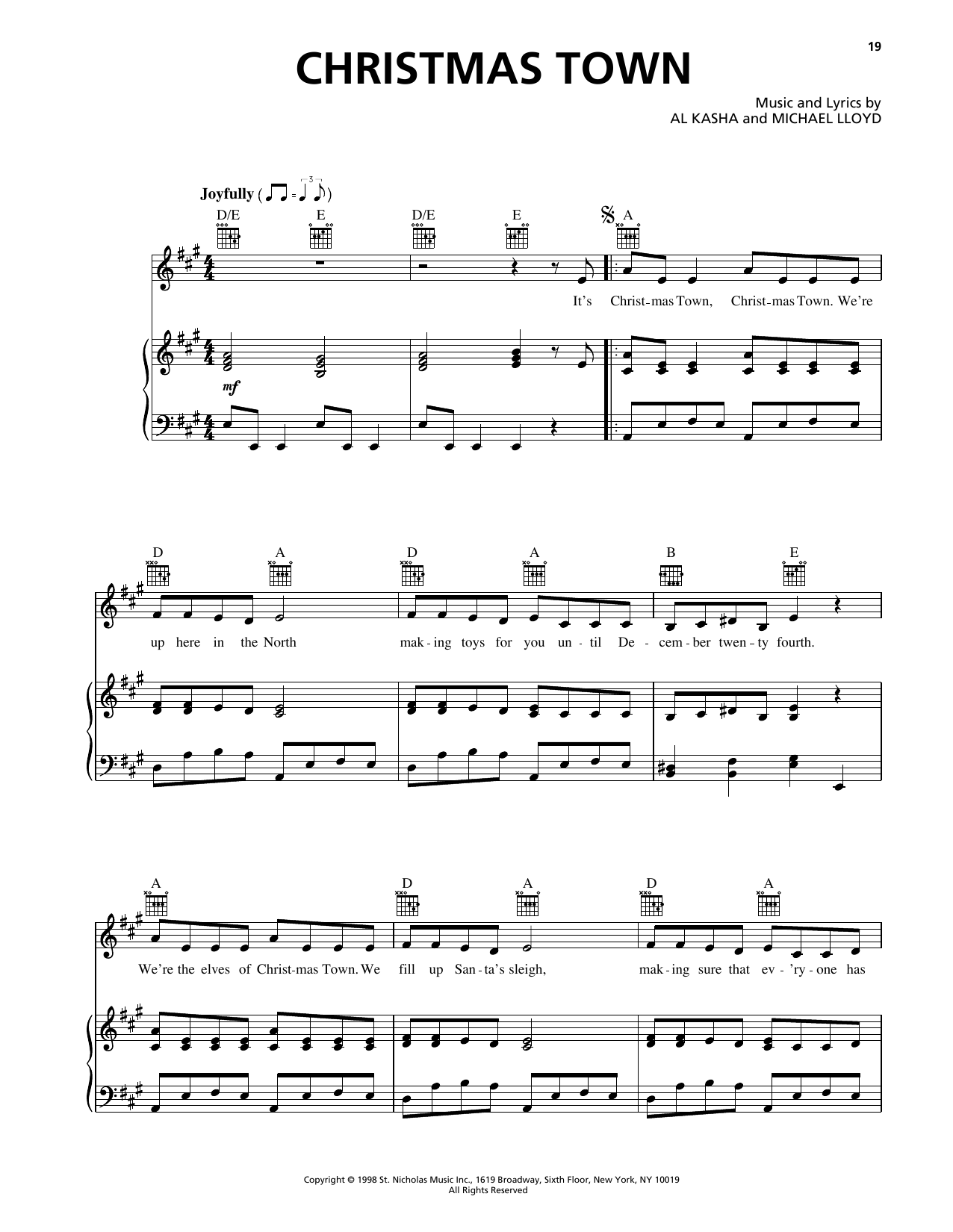 Produktgalerie: Seite 1 von 1 Christmas Town (from Rudolph The Red Nosed Reindeer), Al Kasha, Gesang, Gitarre, Klavier