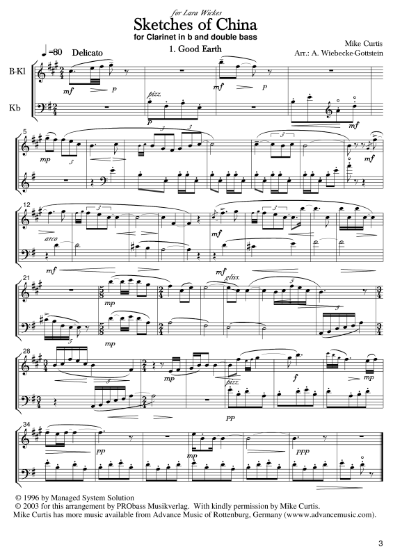 gallery: Sketches of China, , Klarinette in B und Kontrabass