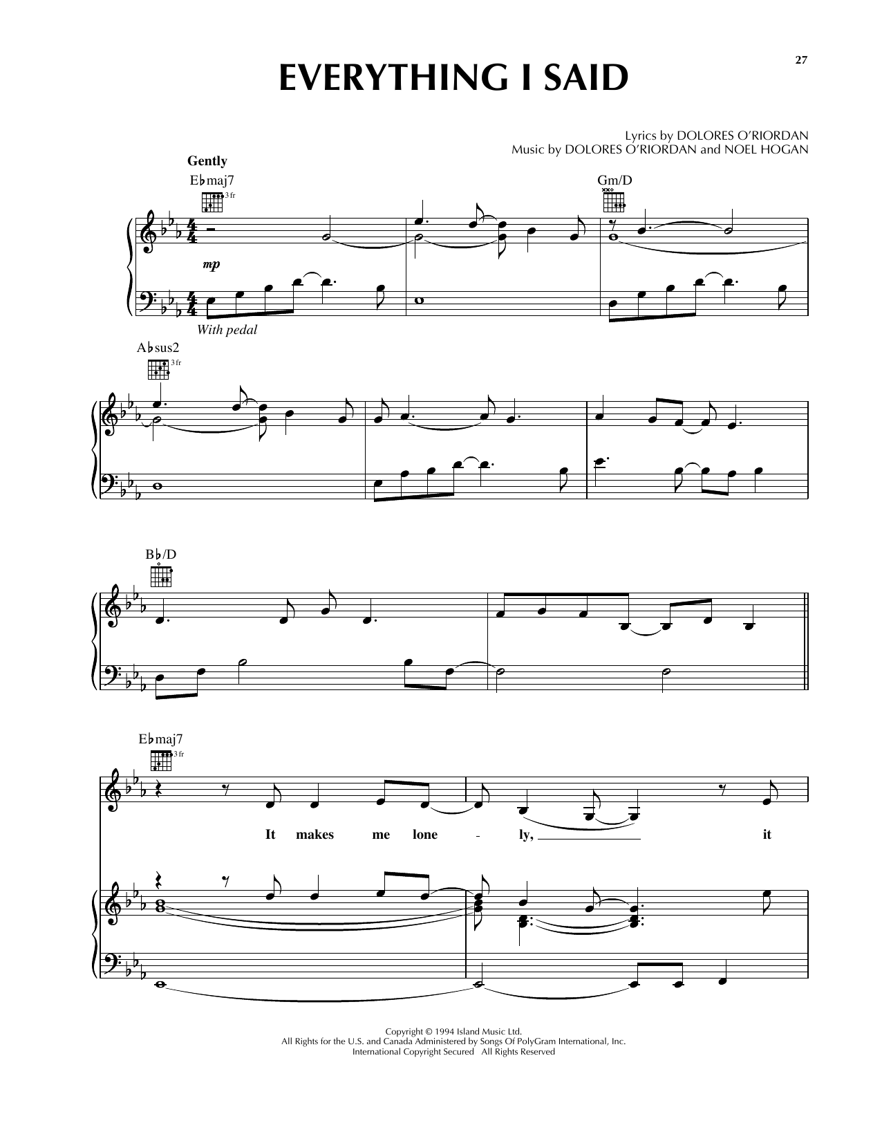 Produktgalerie: Seite 1 von 1 Everything I Said, The Cranberries, Gesang, Gitarre, Klavier