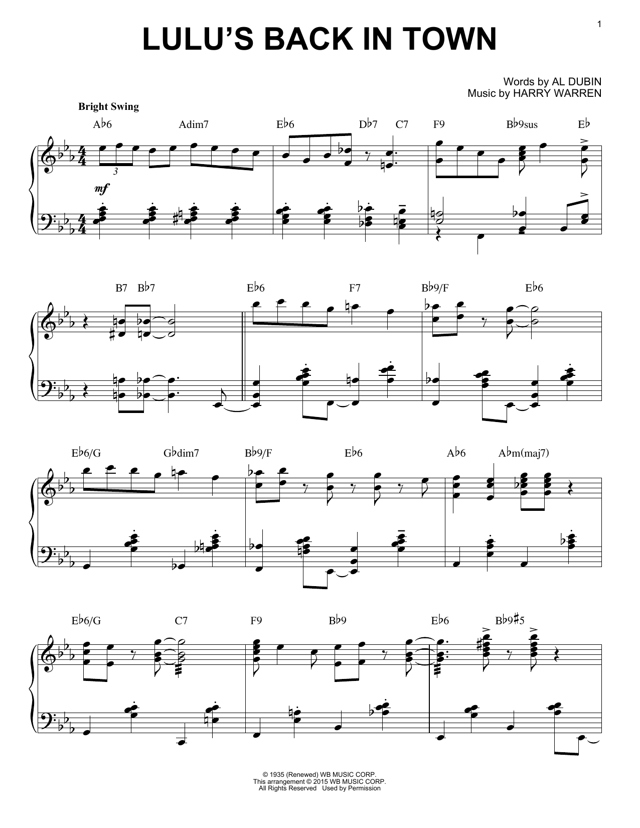 Product gallery: Page 1 of 1 Lulu's Back In Town [Stride version] (arr. Brent Edstrom), Al Dubin