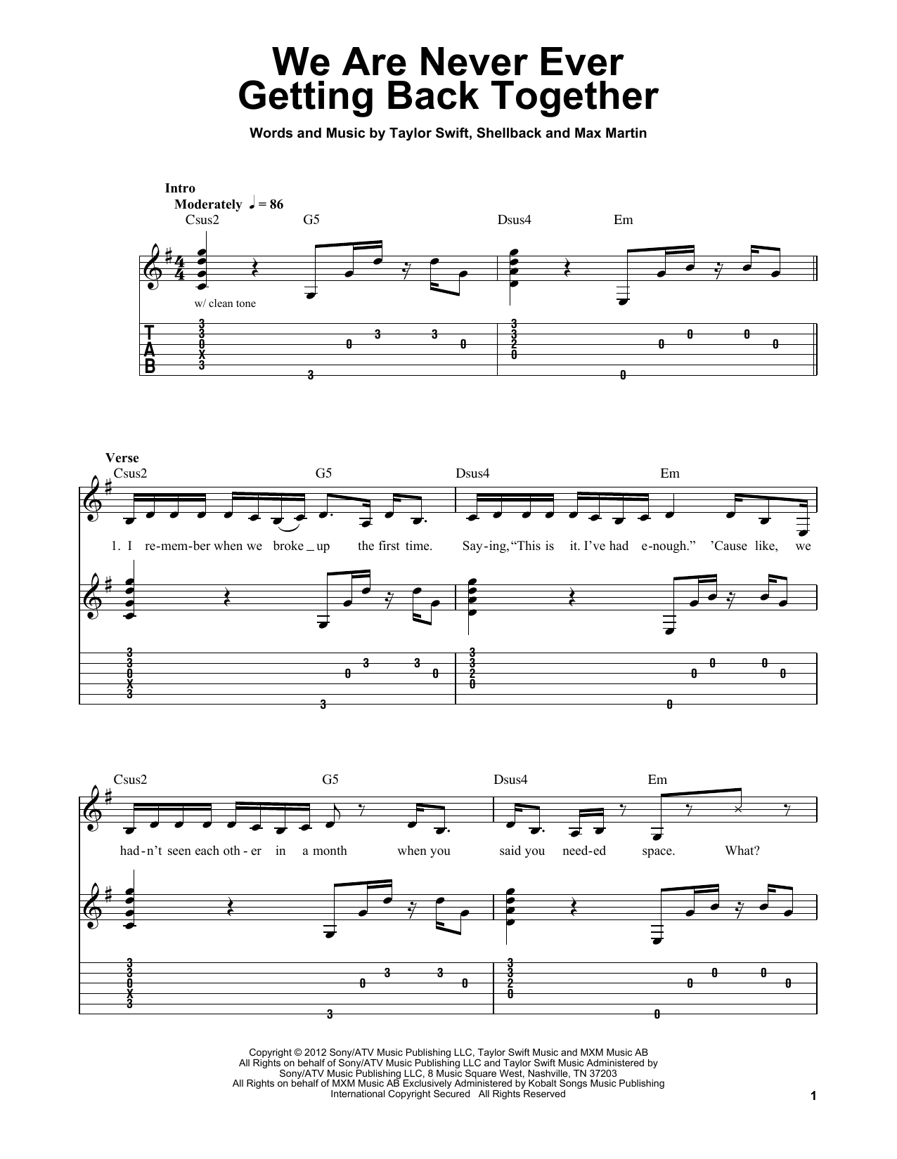 Product gallery: Page 1 of 1 We Are Never Ever Getting Back Together, Taylor Swift