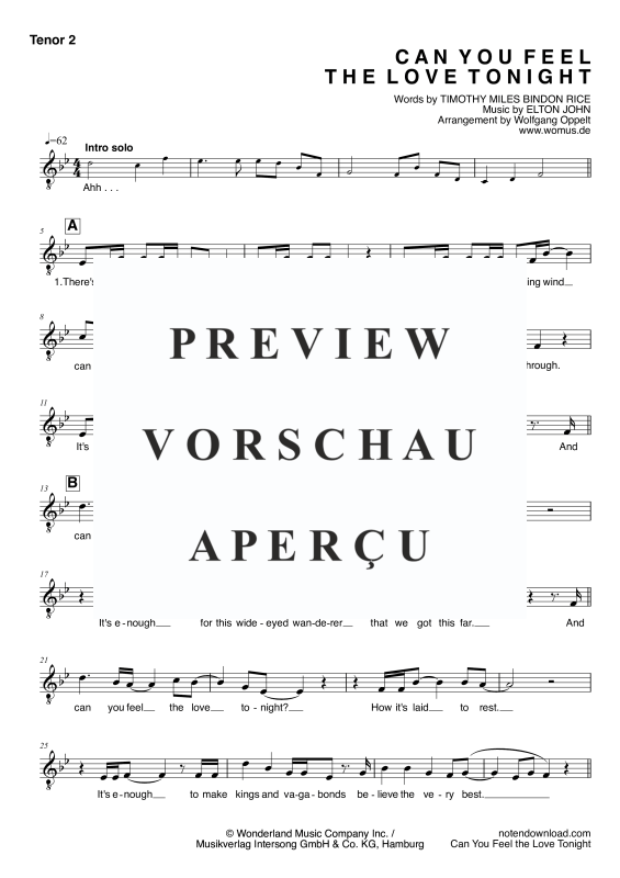 Produktgalerie: Seite 11 von 11 Can You Feel The Love Tonight, John, Elton, Männer Chor/Ensemble TTB und Klavier - E-bass & Drum Set optional
