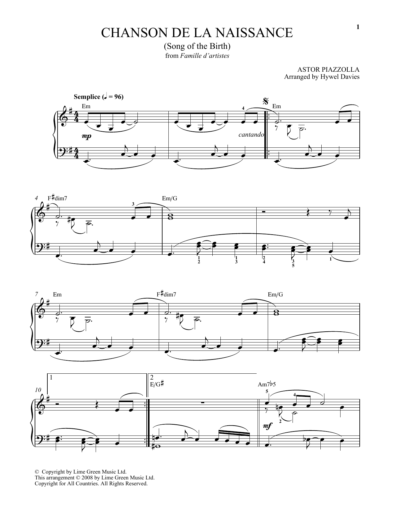 Product gallery: Page 1 of 1 Chanson De La Naissance, Astor Piazzolla