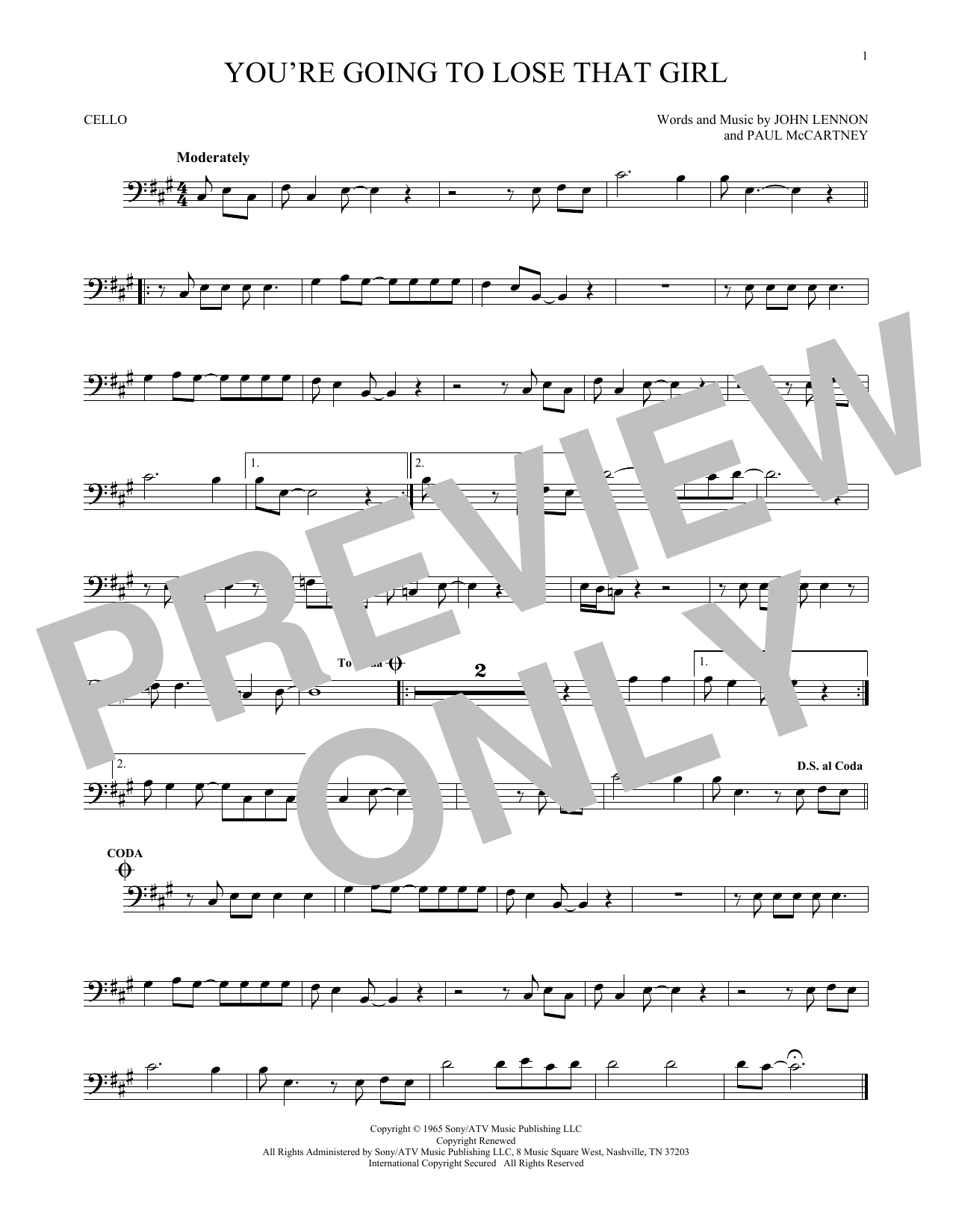 Produktgalerie: Seite 1 von 1 You're Going To Lose That Girl, The Beatles, Violoncello