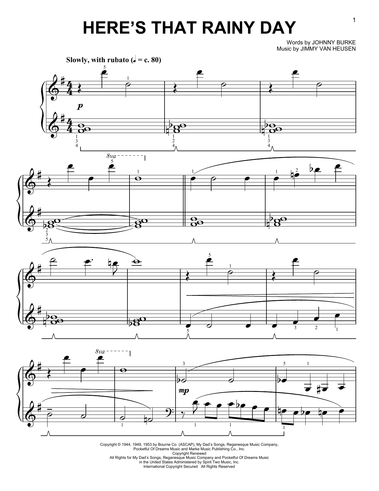 Product gallery: Page 1 of 1 Here's That Rainy Day [Classical version] (arr. Phillip Keveren), Jimmy Van Heusen