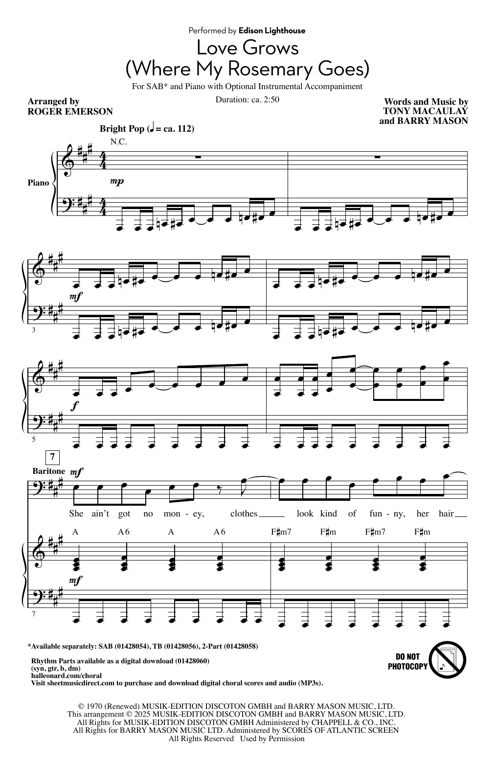 Produktgalerie: Seite 1 von 1 Love Grows (Where My Rosemary Goes) (arr. Roger Emerson), Edison Lighthouse, Chor