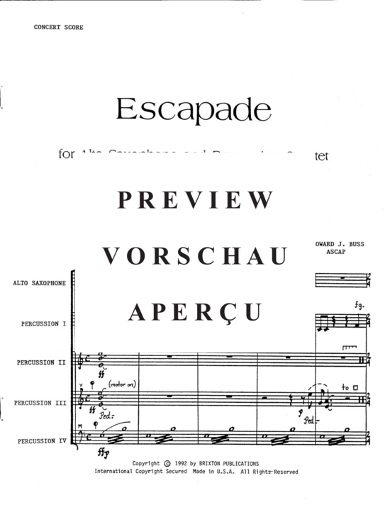 Product gallery: Page 5 of 21 Escapade , , (alto saxophone solo and 4 percussionists)