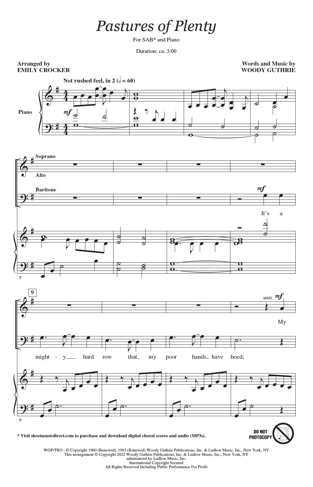 Produktbild zu: Pastures Of Plenty (arr. Emily Crocker)