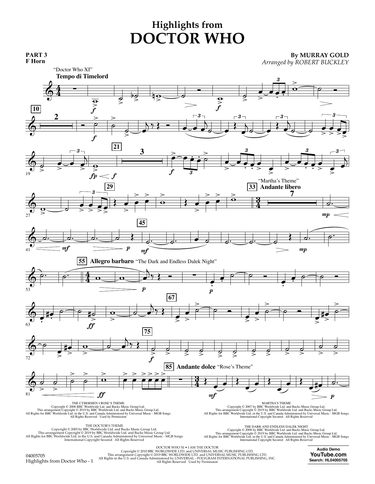 Produktbild zu: Highlights from Doctor Who (arr. Robert Buckley) - Pt.3 - F Horn