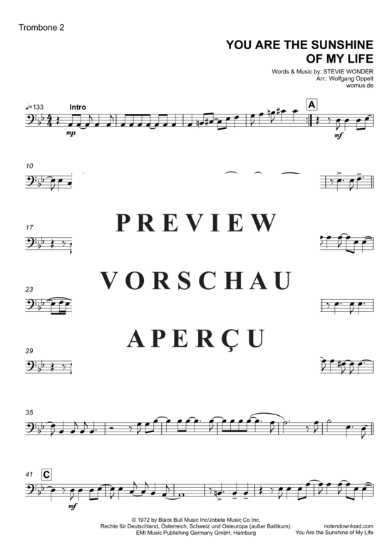 Product gallery: Page 7 of 8 You Are the Sunshine of My Life , Wonder, Stevie, (Trombone duet)