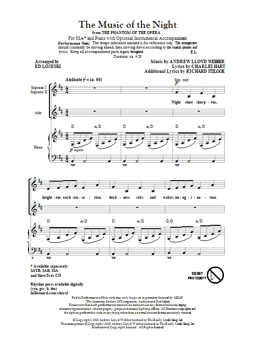 Produktgalerie: Seite 1 von 1 The Music Of The Night (from The Phantom Of The Opera), Ed Lojeski, Chor