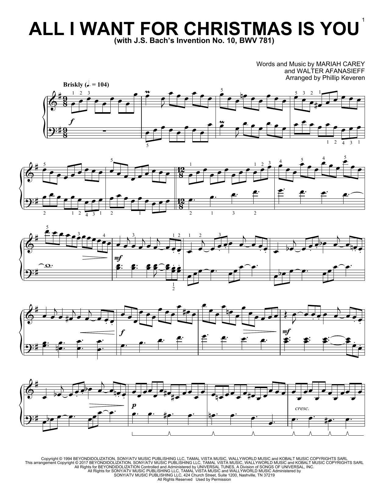 Product gallery: Page 1 of 1 All I Want For Christmas Is You [Classical version] (arr. Phillip Keveren), Mariah Carey