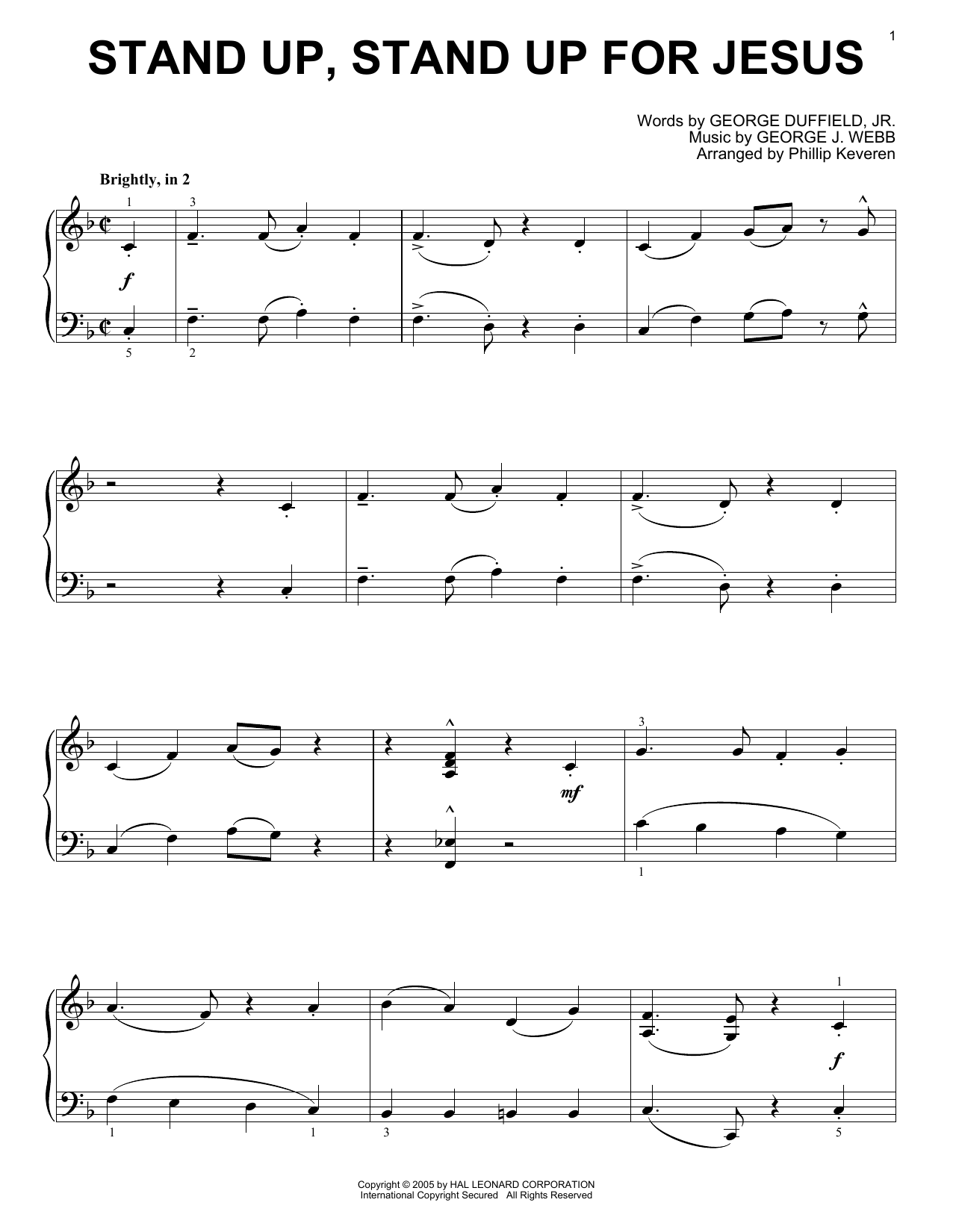 Product picture to: Stand Up, Stand Up For Jesus [Jazz version] (arr. Phillip Keveren)