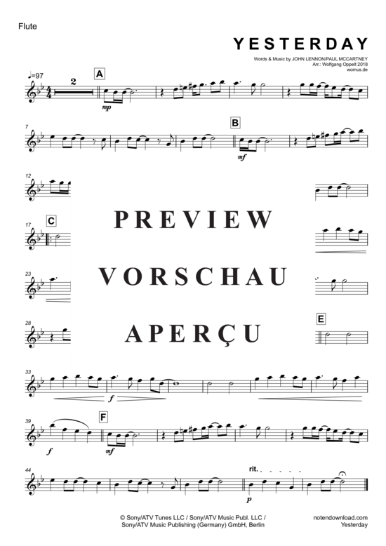 Product gallery: Page 6 of 9 Yesterday , Beatles, The, (Woodwind Quartet)