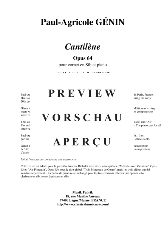 Produktgalerie: Seite 2 von 12 Cantilène, Opus 64 , , (Kornett + Klavier)