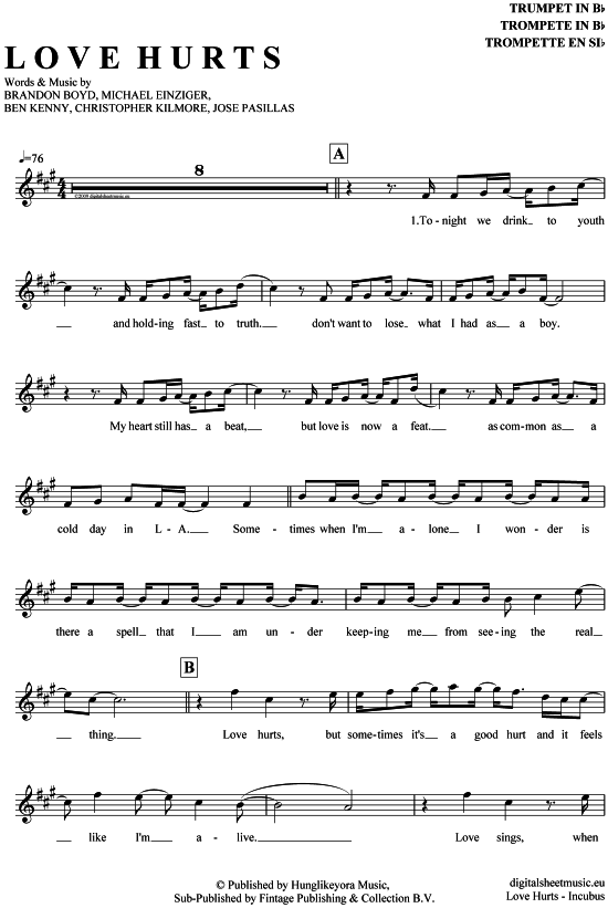 Produktgalerie: Seite 1 von 4 Love Hurts , Incubus, Trompete in B