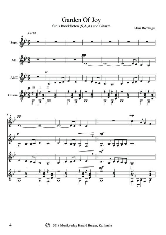 Produktgalerie: Seite 1 von 9 Garden Of Joy, , Blockflötenensemble und Gitarre - Partitur