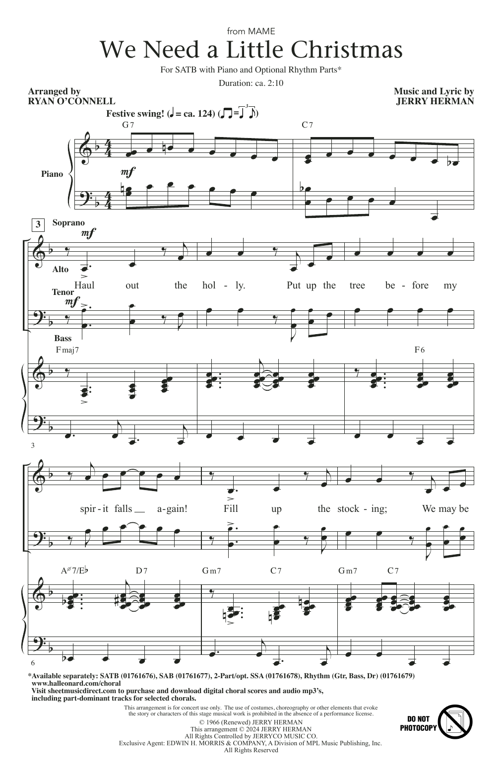 Product picture to: We Need A Little Christmas (from Mame) (arr. Ryan O'Connell)