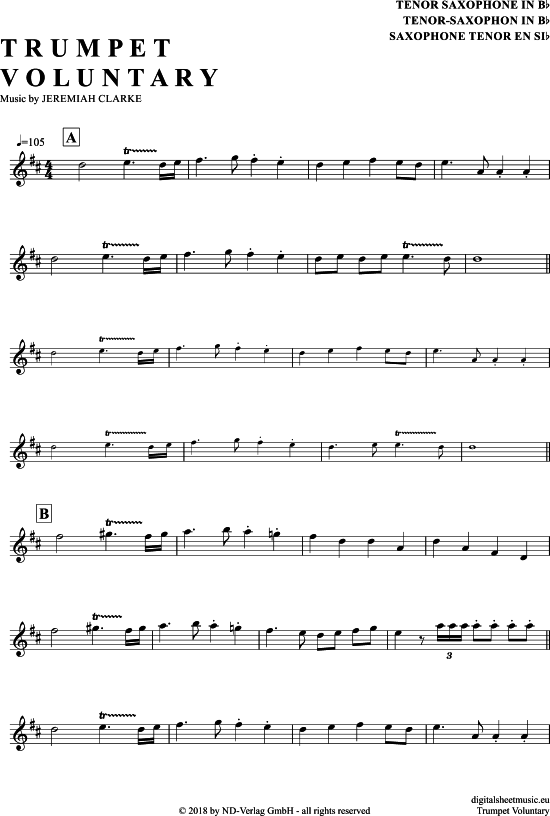 Product gallery: Page 1 of 4 Trumpet Voluntary , Clarke, Jeremiah, Tenor Saxophone