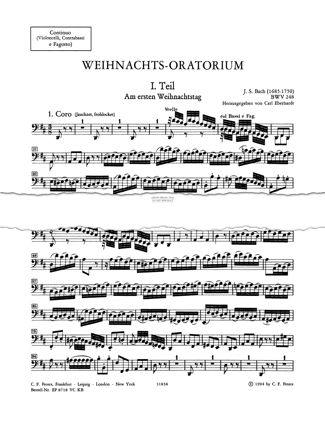 Produktbild zu: Christmas Oratorio BWV 248 (Continuo Bass Part)