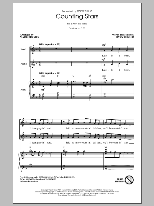 Produktbild zu: Counting Stars (arr. Mark Brymer)